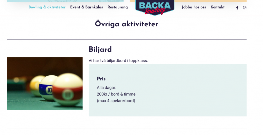 Backa Bowling biljard