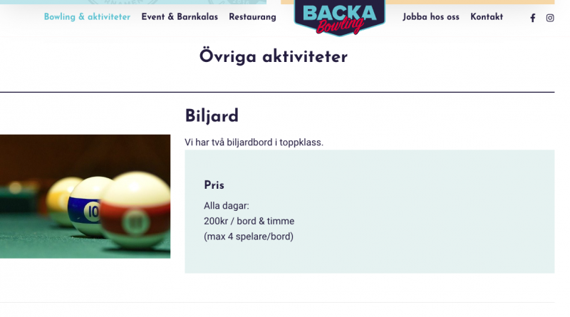 Backa Bowling biljard